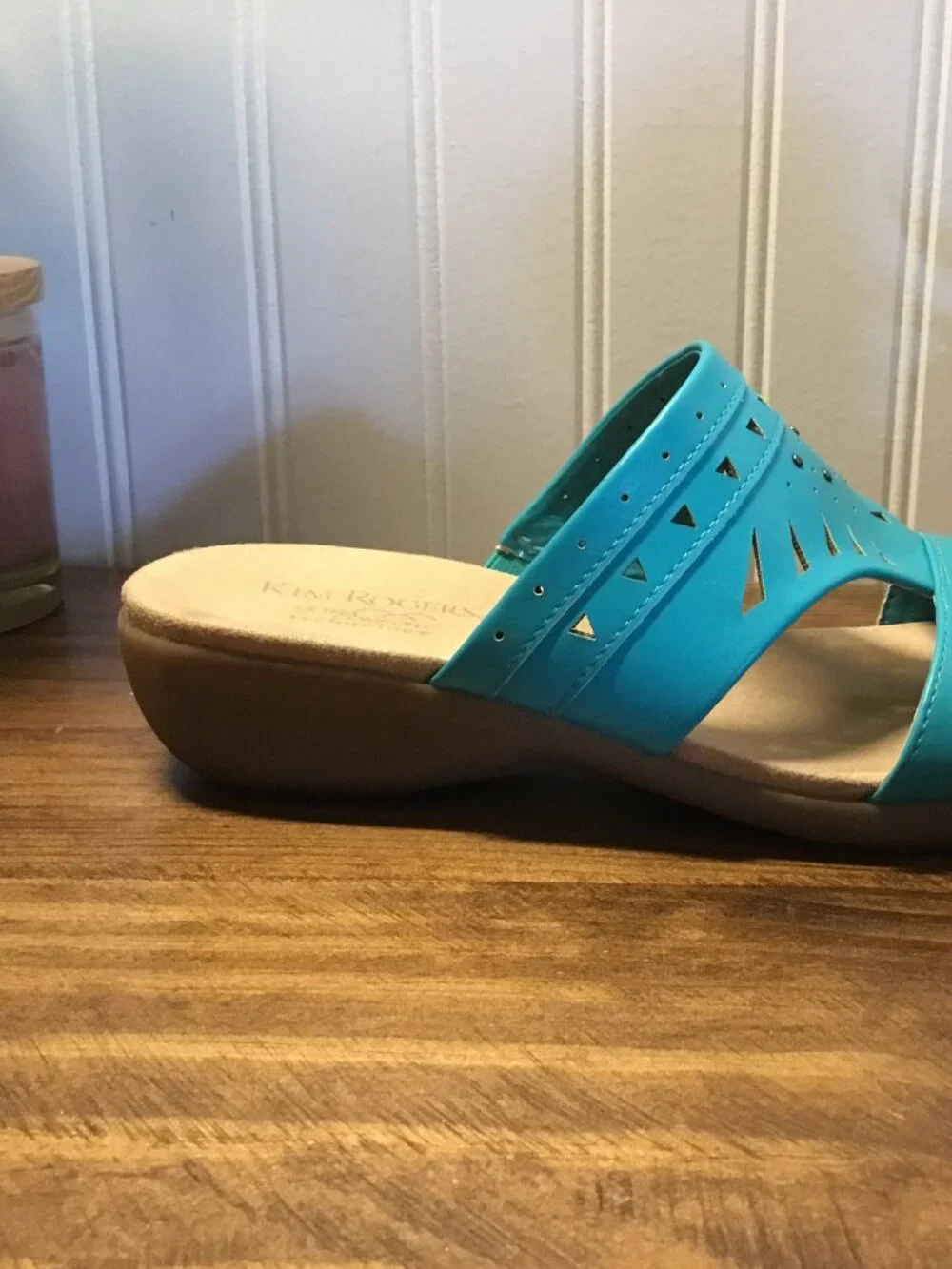 Kim Rogers - Turquoise Comfort Sandals - Ultra Comfort Wedge Slides - Size 8.5 M - Picture 7 of 9